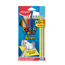 COLORES MAPED COLOR PEPS GRUESO 4 MM C/12+3 PZAS.