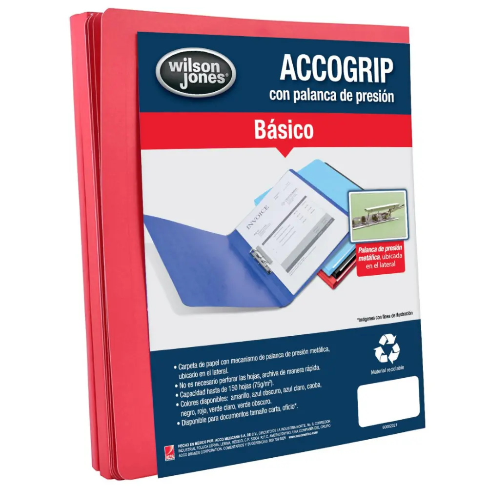 FOLDER ACCOGRIP CON PALANCA CARTA ROJO