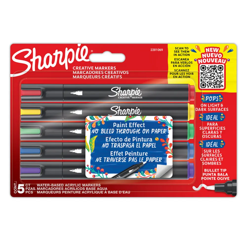 MARCADOR SHARPIE ACRILIC PUNTA REDONDA C/5 PZAS.