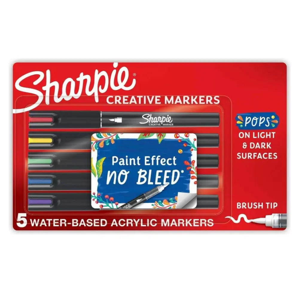MARCADOR SHARPIE ACRILIC PUNTA PINCEL C/5 PZAS.