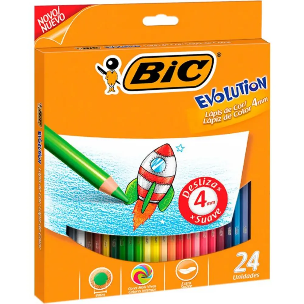 COLORES BIC EVOLUTION MINA GRUESA 4 MM C/24 PZAS.