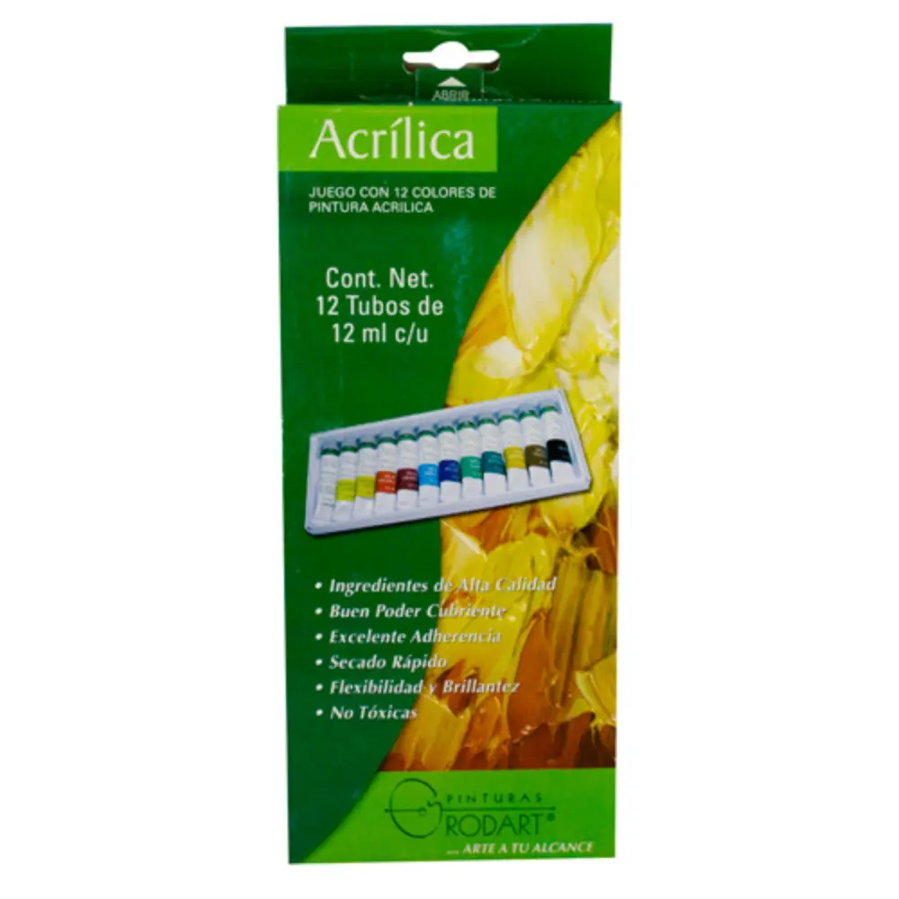PINTURAS ACRILICAS RODART EN TUBO 12 ML. ESTUCHE C/12