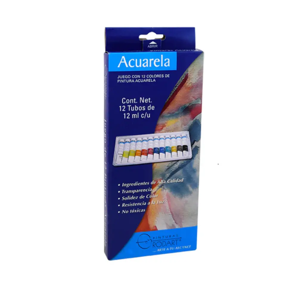 PINTURAS ACUARELA RODART EN TUBO 12 ML. ESTUCHE C/12