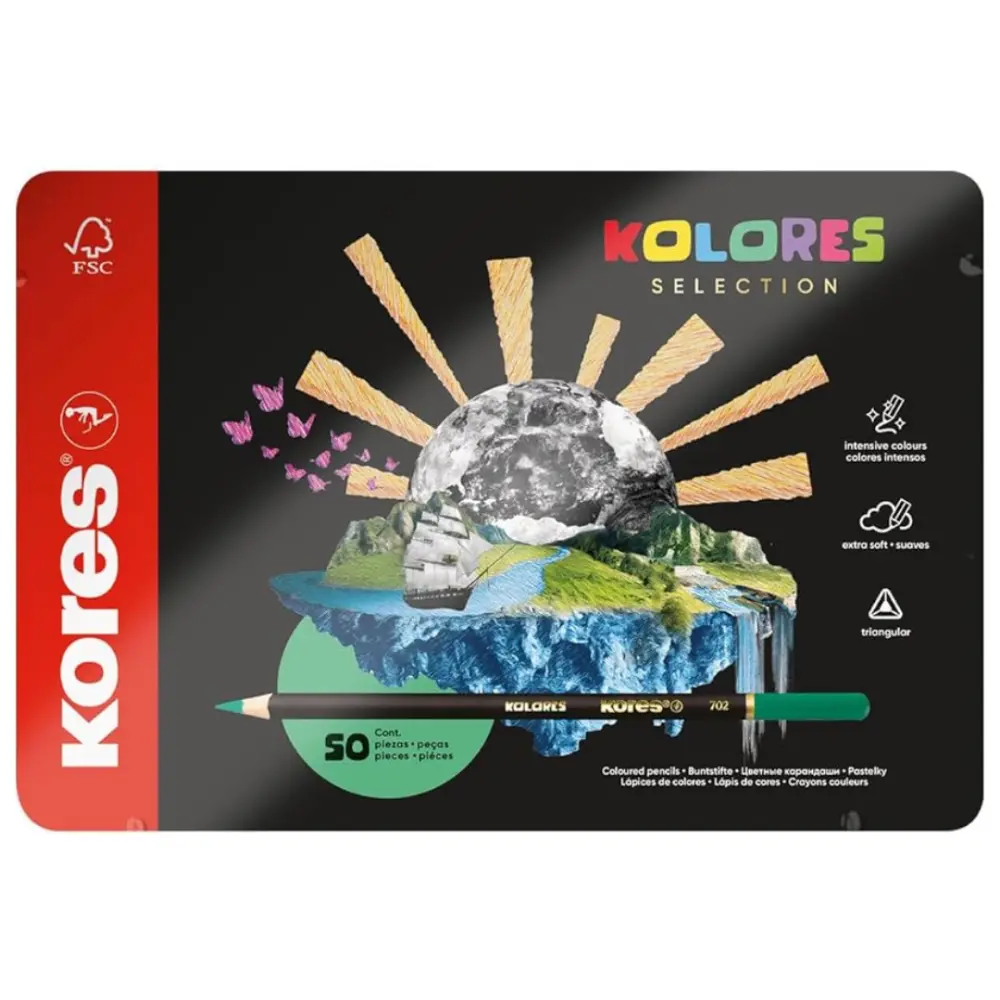COLORES KORES TRIANGULAR C/50 PZAS. ESTUCHE DE METAL