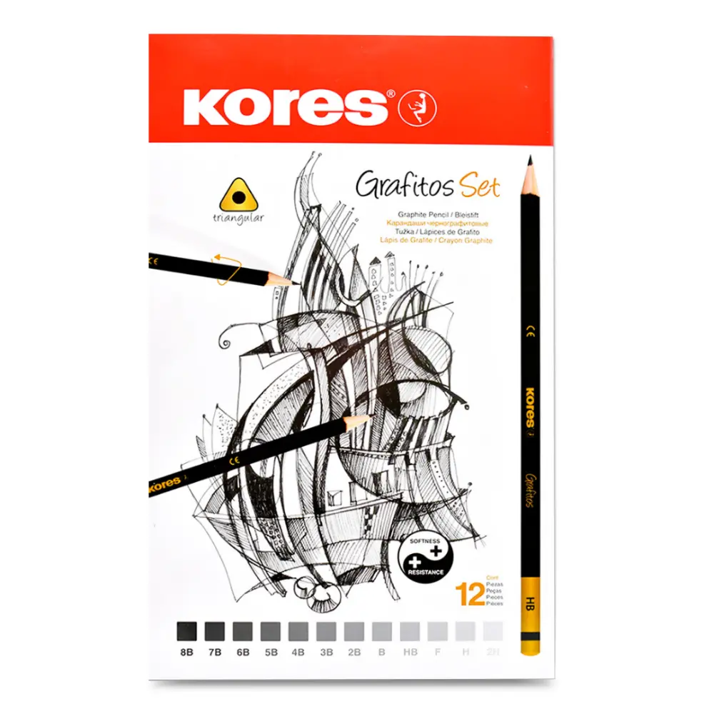 LAPIZ  P/DIBUJO KORES GRADUADO GRAFITOS SET ESTUCHE /12 PZAS.