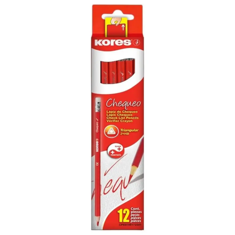 LAPIZ KORES CHEQUEO TRIANGULAR ROJO C/BORRADOR
