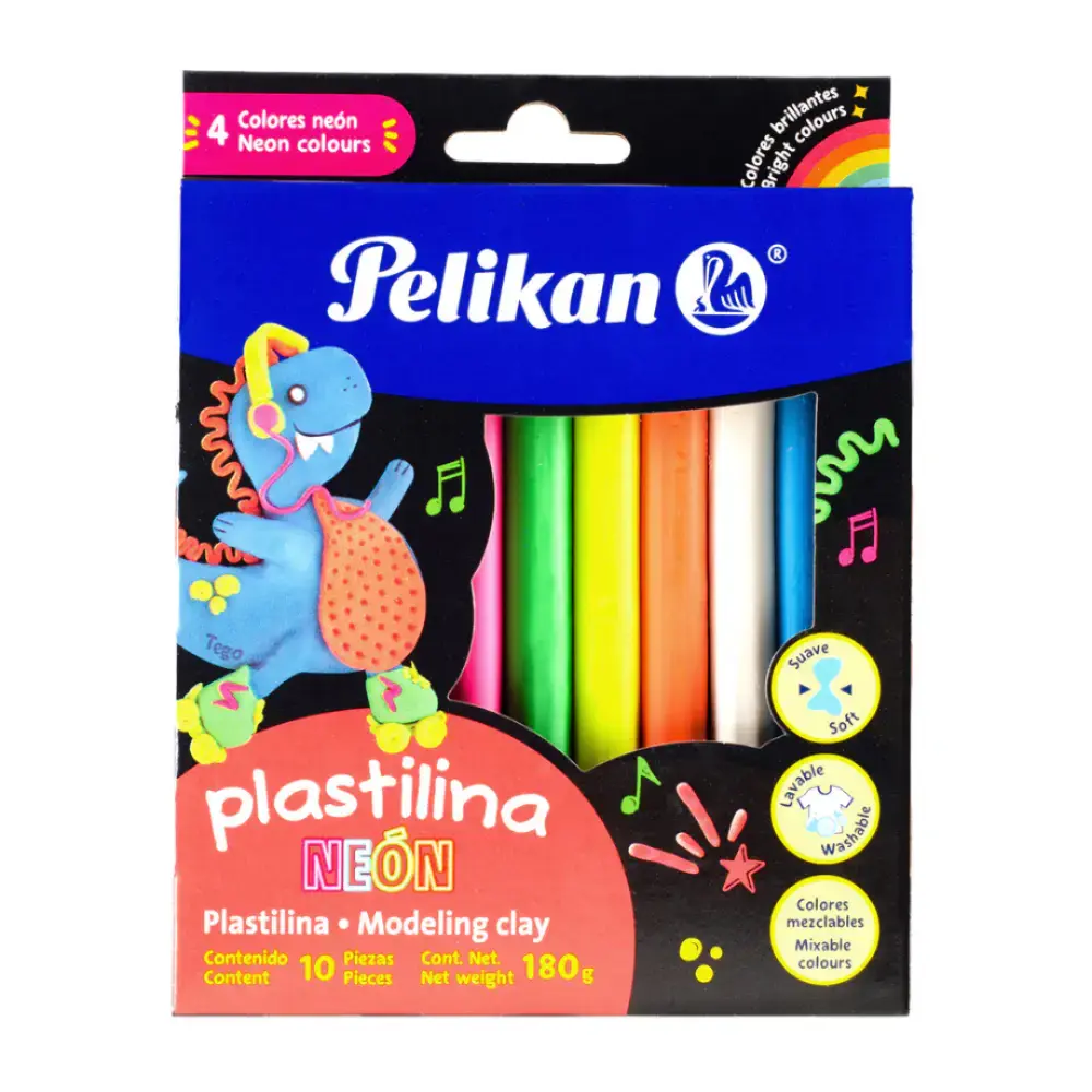PLASTILINA PELIKAN NEON CAJA C/10 BARRAS
