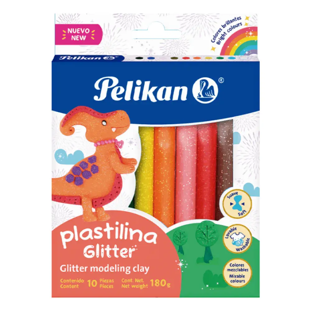 PLASTILINA PELIKAN GLITTER CAJA C/10 BARRAS