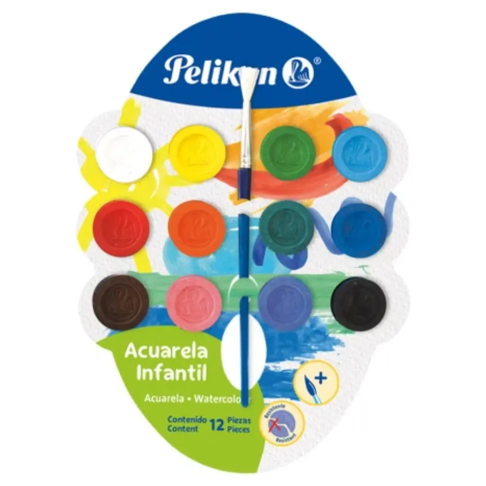 ACUARELA INFANTIL PELIKAN C/12 PASTILLAS