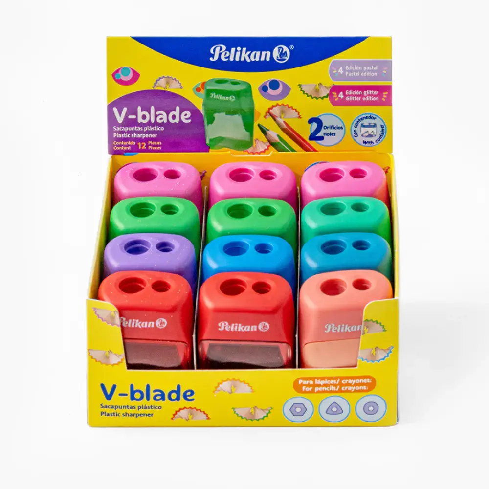 SACAPUNTAS PELIKAN V-BLADE PASTEL DUO CAJA C/12