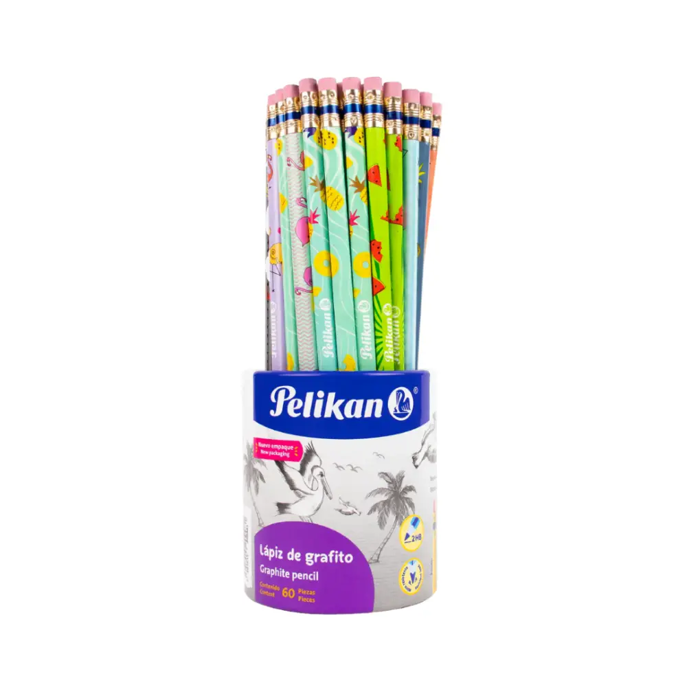 LAPIZ PELIKAN TRIANGULAR DECORADO BOTE C/60 PZAS.