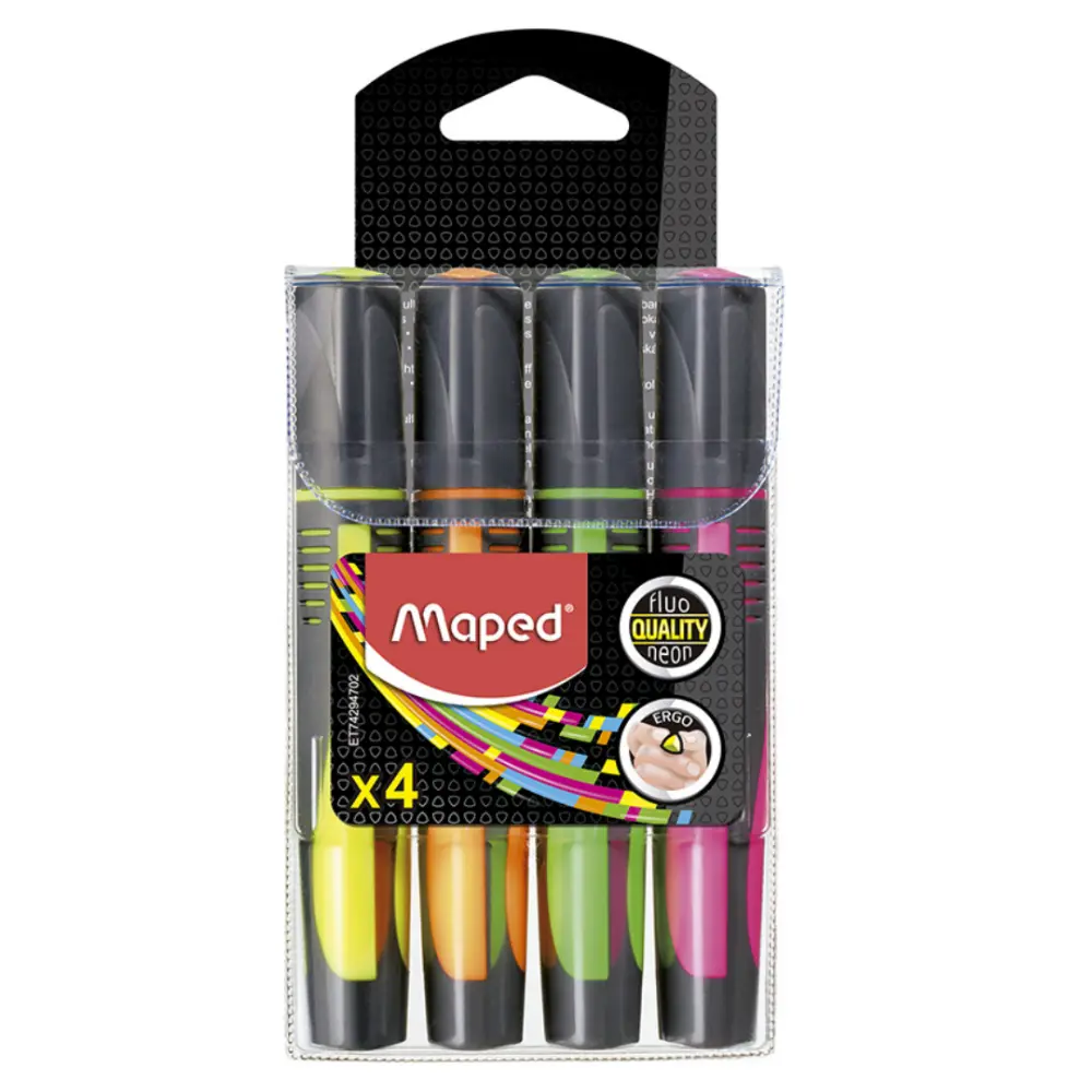 RESALTADOR MAPED FLUO PEPS ESTUCHE C/4 PZAS.