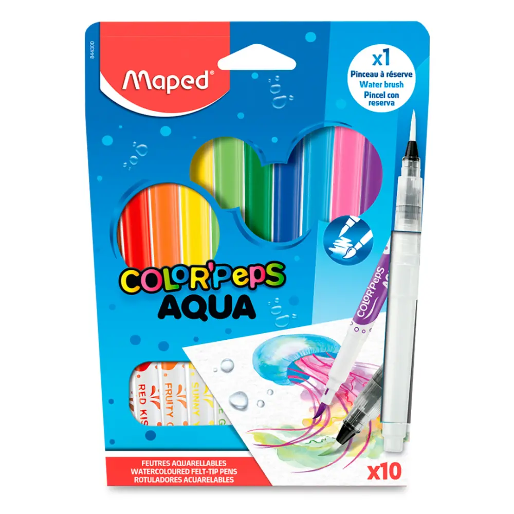 MARCADOR MAPED COLORPEPS AQUA C/10 PZAS MAS PINCEL
