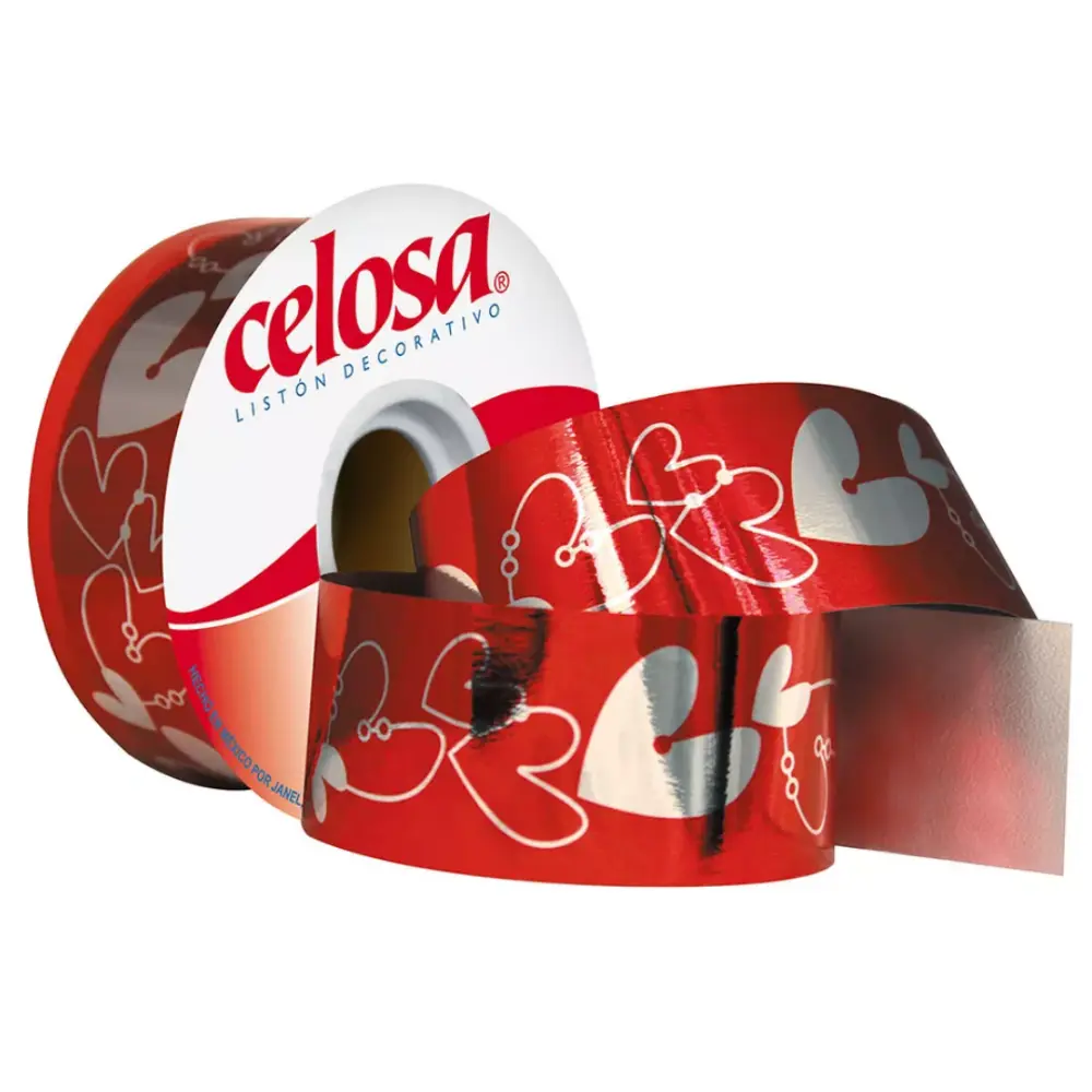 CELOSA 95A ANCHO 9 HOLOG. CORAZONES ROJO