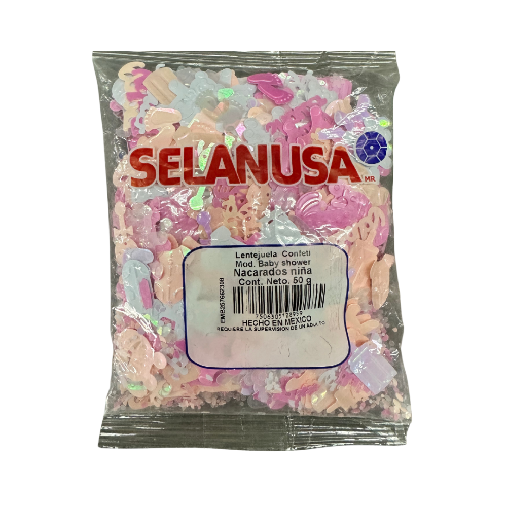 LENTEJUELA CONFETI BABY SHOWER NIÑA  BOLSA C/50 GRS