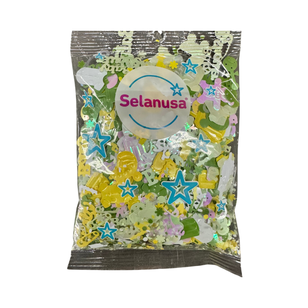 LENTEJUELA CONFETI BABY SHOWER 9369 BOLSA C/50 GRS AMARILLO/VERDE.