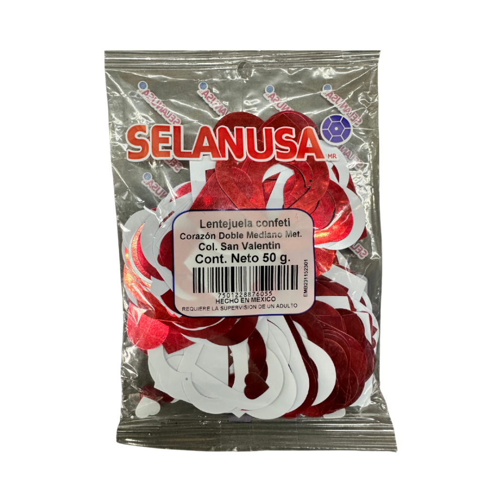LENTEJUELA CONFETI METAL VALENTIN CORAZON DOBLE MEDIANO C/50 GRS