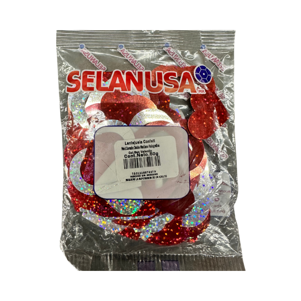 CONFETI HOLOGRAFICO CORAZON DOBLE 6079 MEDIANO C/50 GRS.