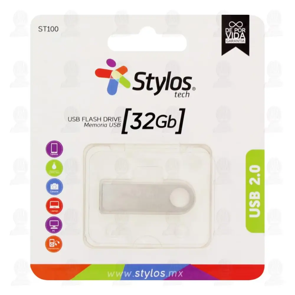 MEMORIA USB STYLOS 32GB ST100 PLATA