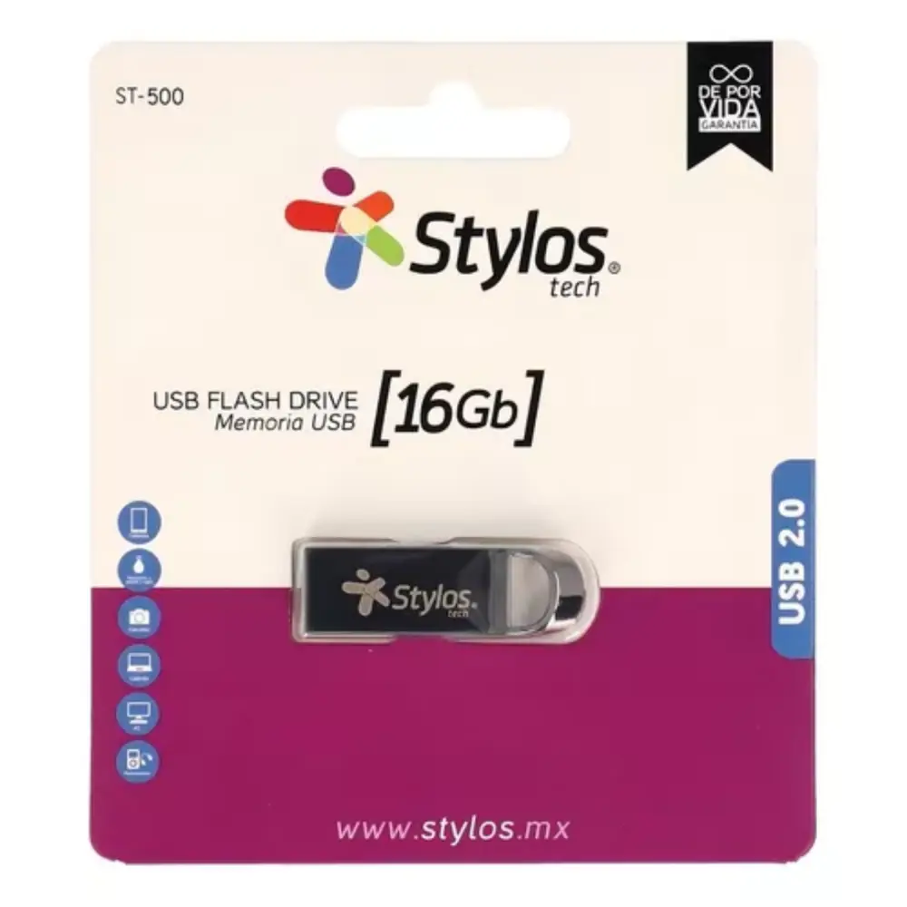 MEMORIA USB STYLOS 16GB ST500 PLATA
