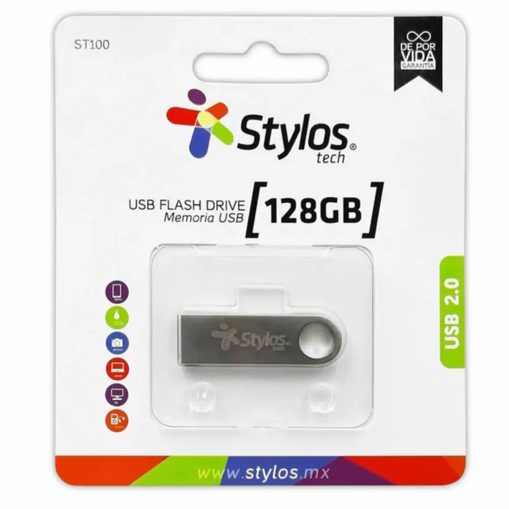 MEMORIA USB STYLOS 128GB ST100 PLATA