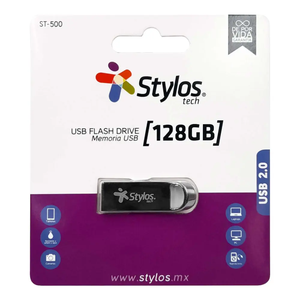 MEMORIA USB STYLOS 128GB ST500 PLATA