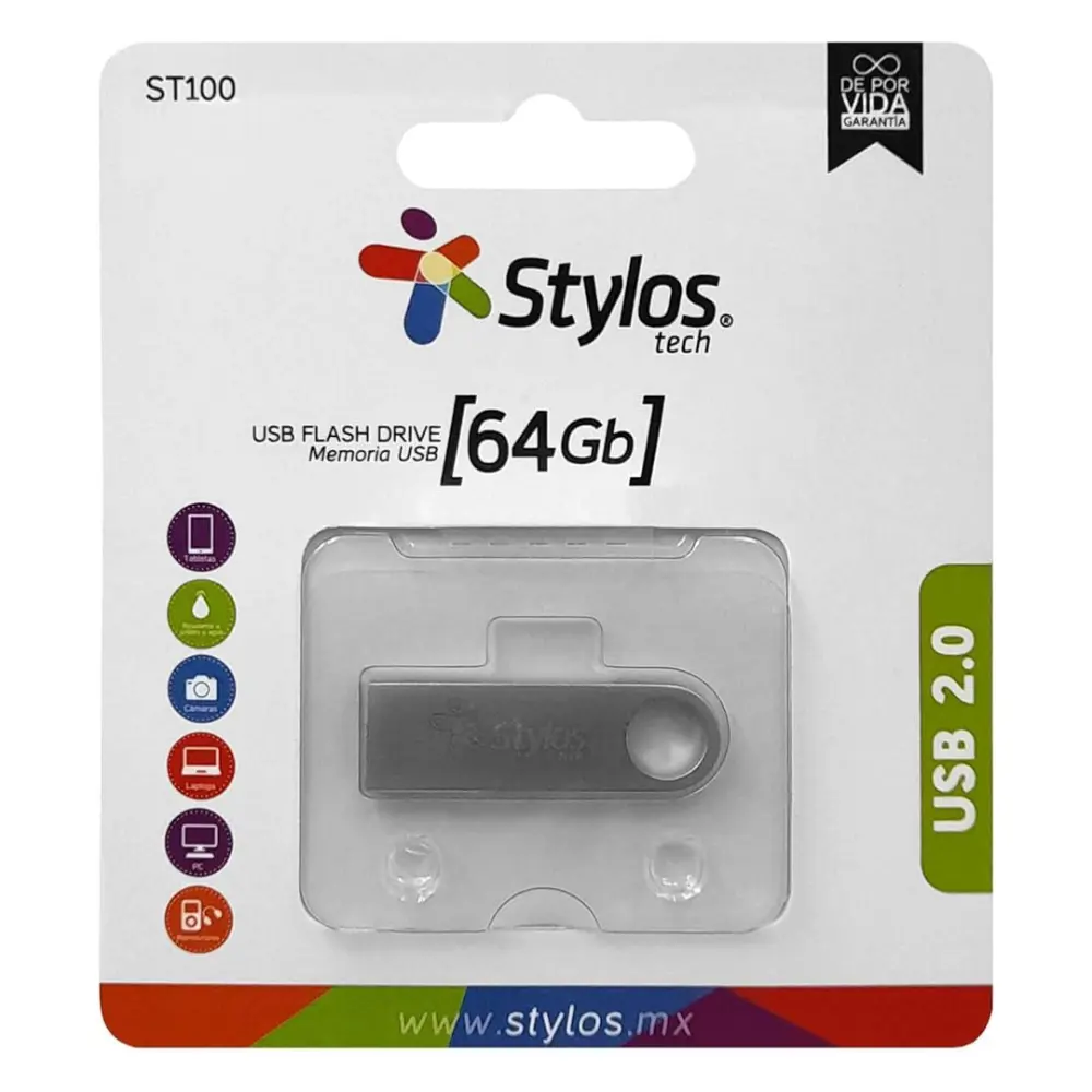 MEMORIA USB STYLOS 64 GB PLATA ST100