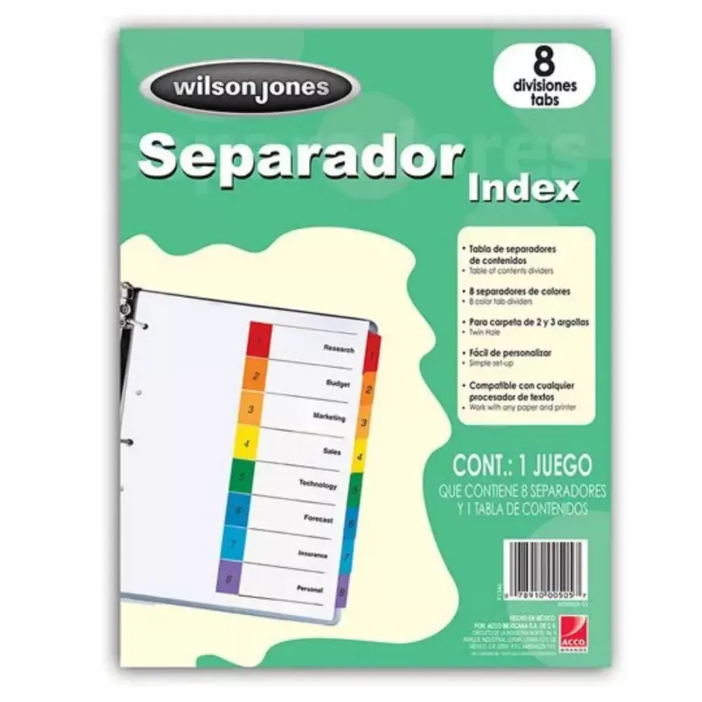SEPARADOR WILSONJONES INDEX P1346 C/8 SEPARADORES