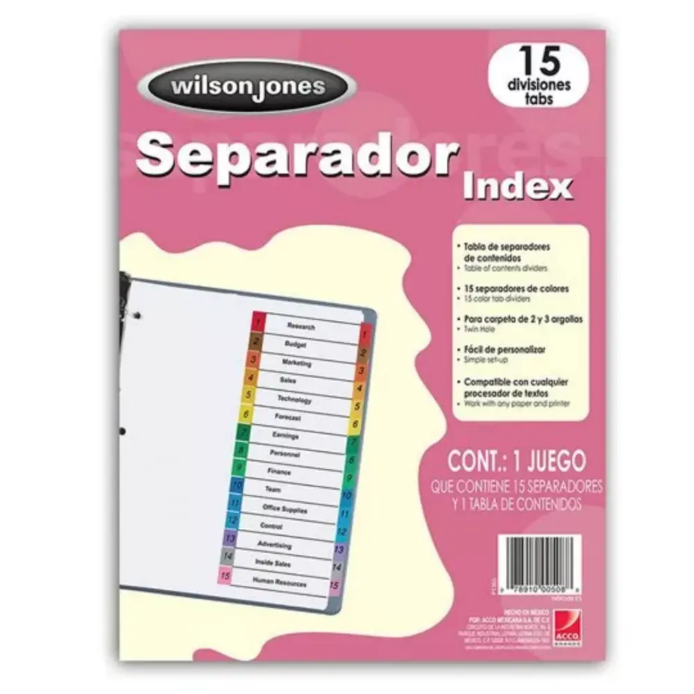 SEPARADOR WILSONJONES INDEX P1365 C/15 SEPARADORES