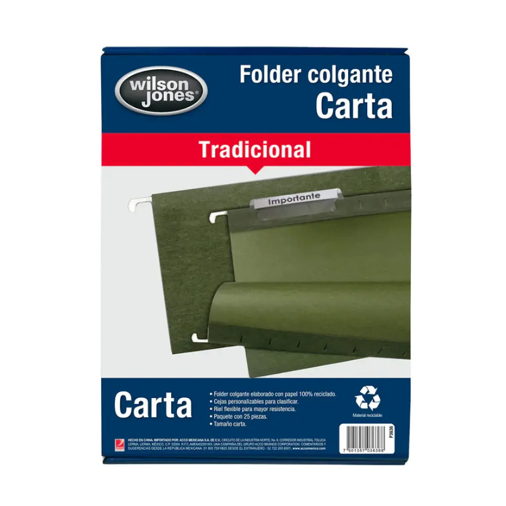 FOLDER COLGANTE ACCO CARTA CAJA C/25 PZAS.