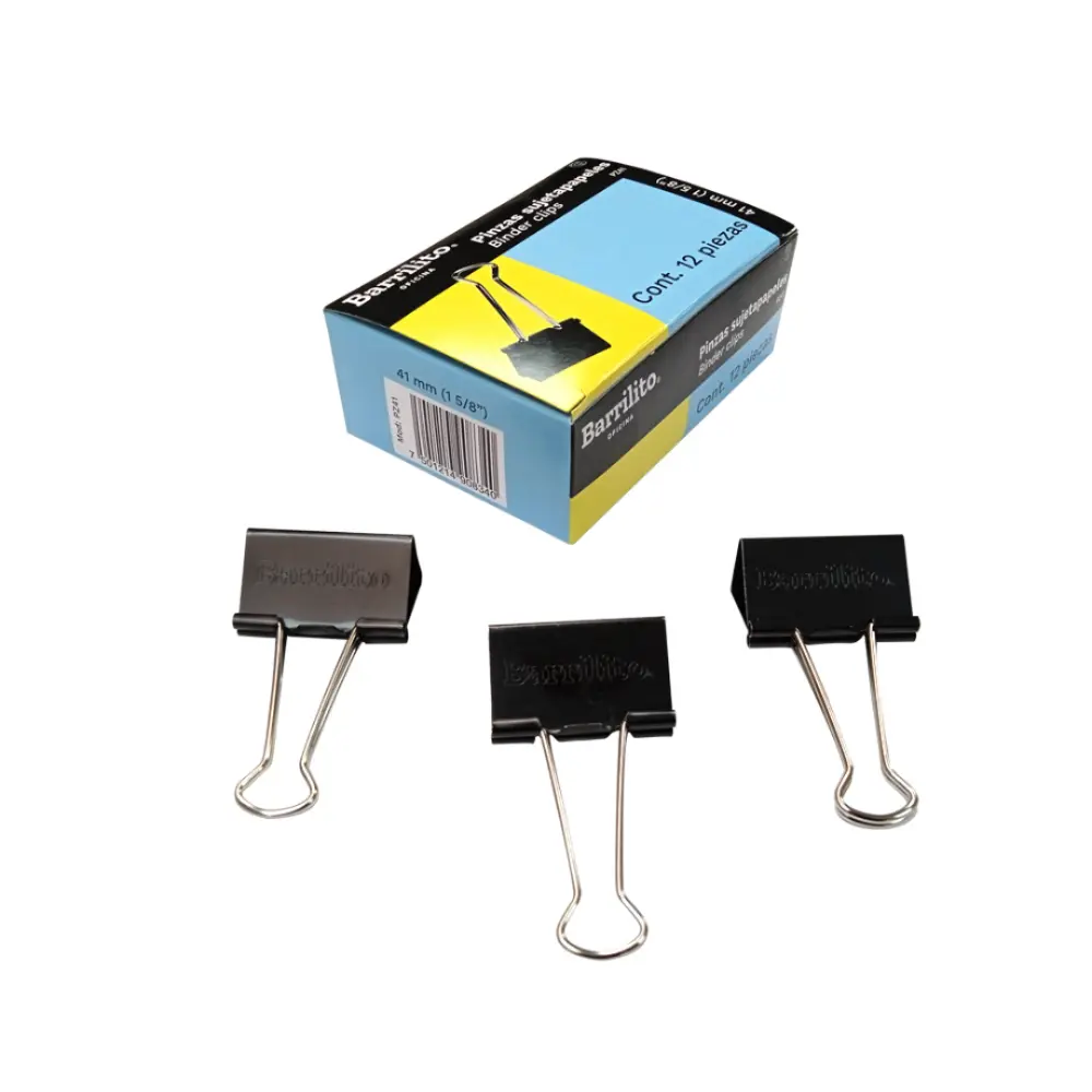 PINZA SUJETA PAPEL BARRILITO 41MM 1 5/8 PULG. C/12 PZAS.