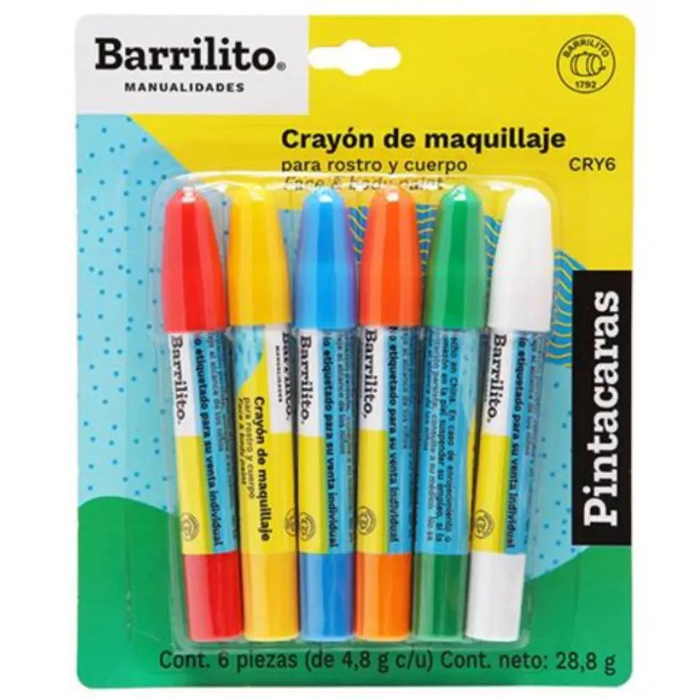 PINTA CARAS BARRILITO C/6 PZAS. CRY6 COLORES DIVERSOS