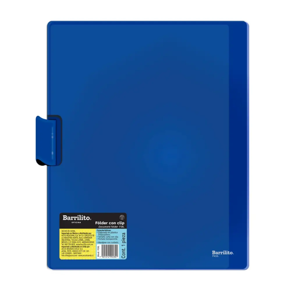 FOLDER BARRILITO DE PLASTICO F06 CON CLIP