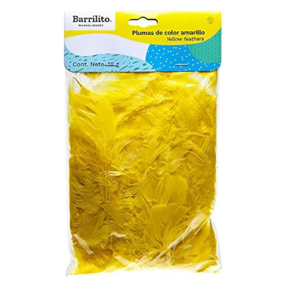 PLUMAS BARRILITO COLOR AMARILLO BOLSA C/18 G
