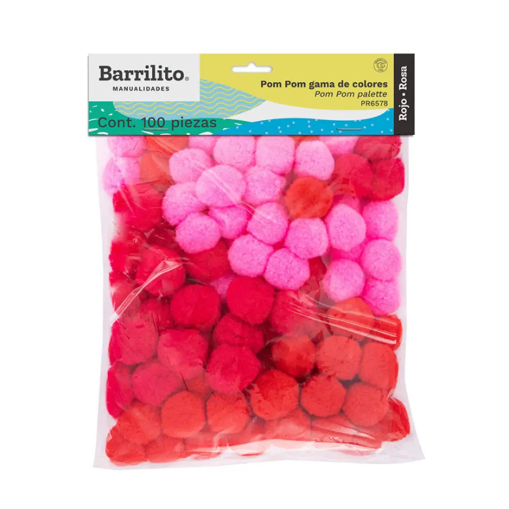 POM POM BARRILITO ROJO/ROSA PR6578 BOLSA C/100 PZAS.