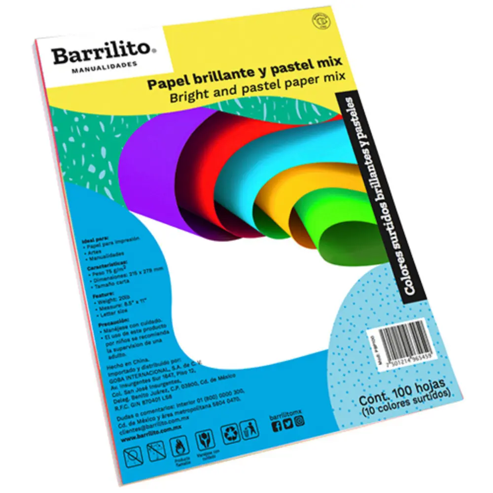 PAPEL BARRILITO COLOR PTE. C/100 BRILLANTE Y PASTEL