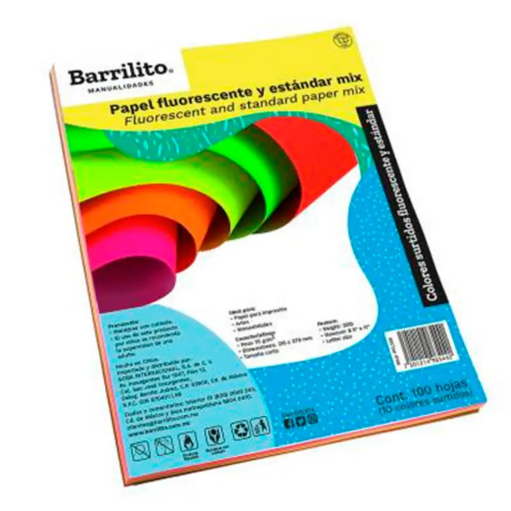 PAPEL BARRILITO COLOR PTE. C/100 FLUORECENTE Y STD.