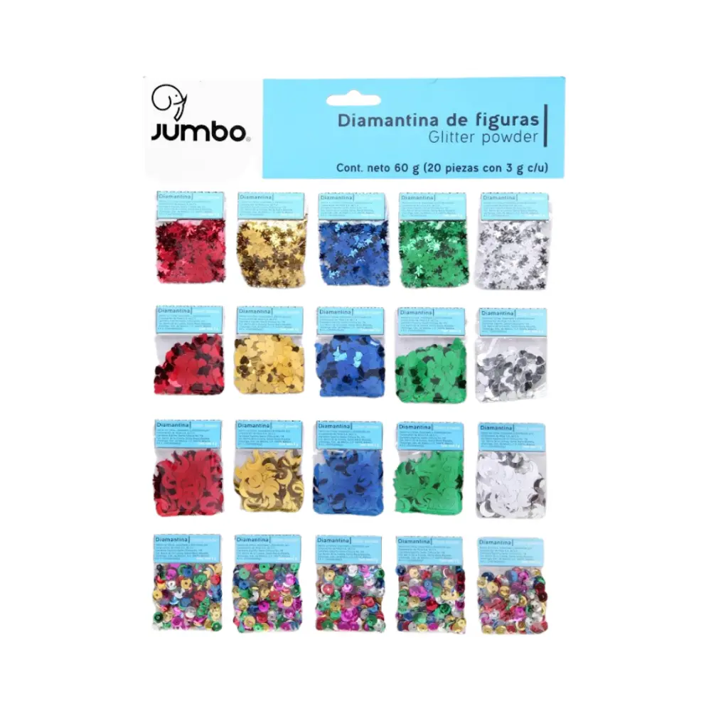 DIAMANTINA JUMBO DE FIGURAS MOD.DIAMFJ PD2 EXHIBIDOR C/20 SOBRES
