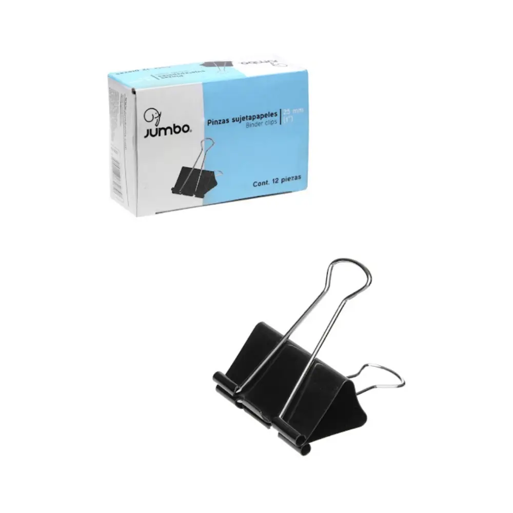 PINZA SUJETA PAPEL JUMBO 25 MM 1 PULG. CAJA C/12