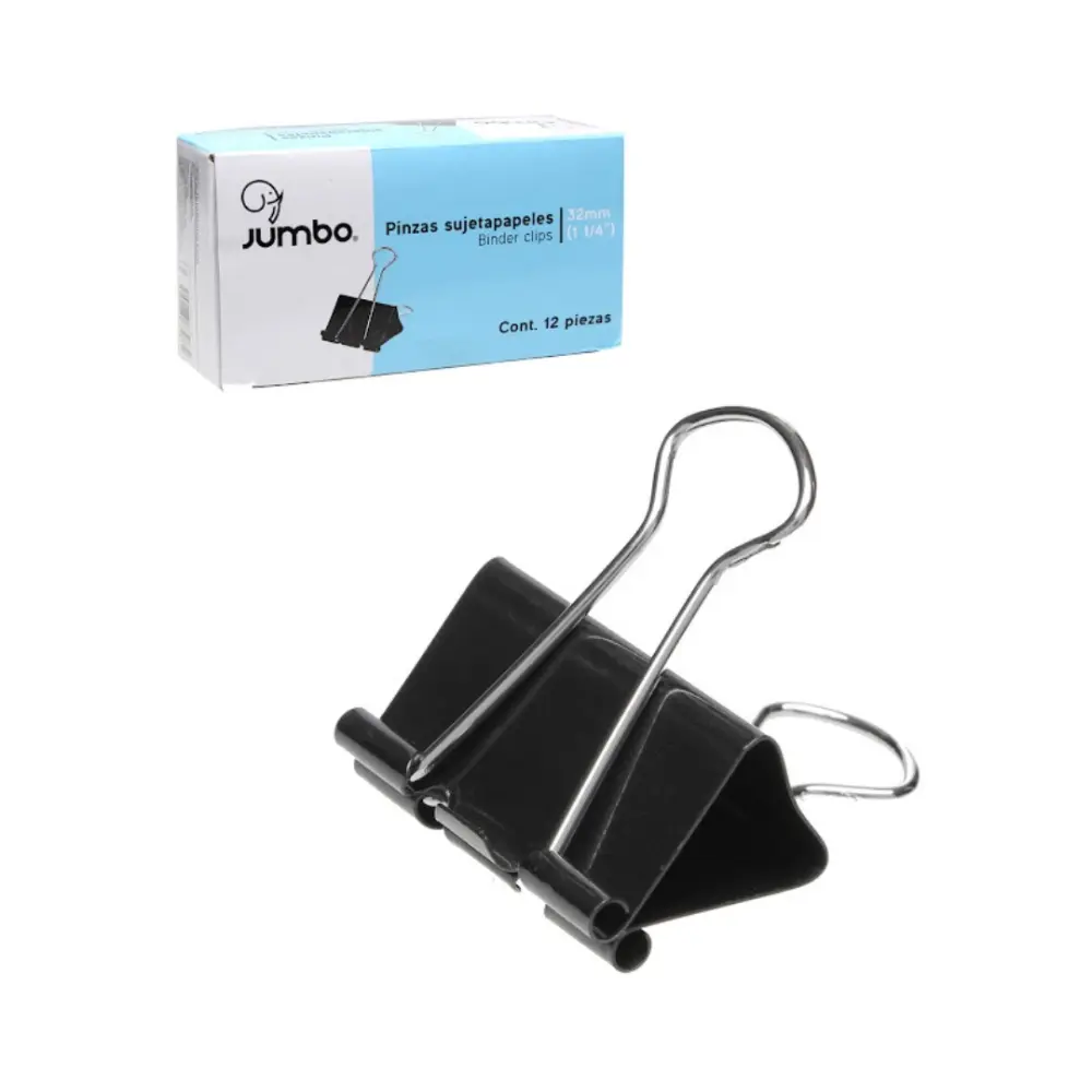 PINZA SUJETA PAPEL JUMBO 32 MM 1 1/4 PULG. CAJA C/12