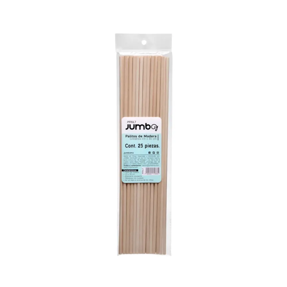 PALITO DE MADERA REDONDO 30 CM. X 6MM JUMBO BOLSA C/25