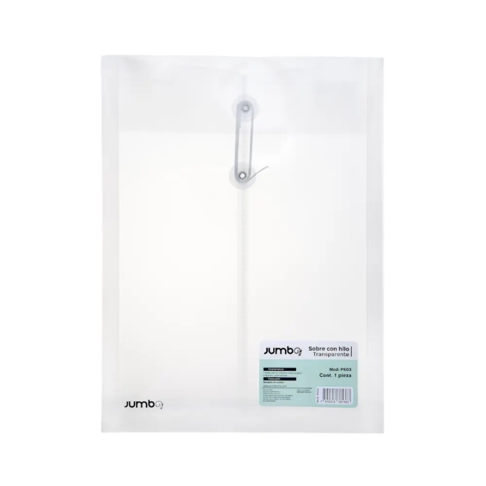 SOBRE DE PLASTICO C/HILO JUMBO CARTA TRANSPARENTE PS03