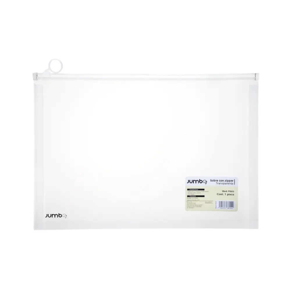 SOBRE DE PLASTICO C/ZIPPER JUMBO CARTA TRANSPARENTE PS05
