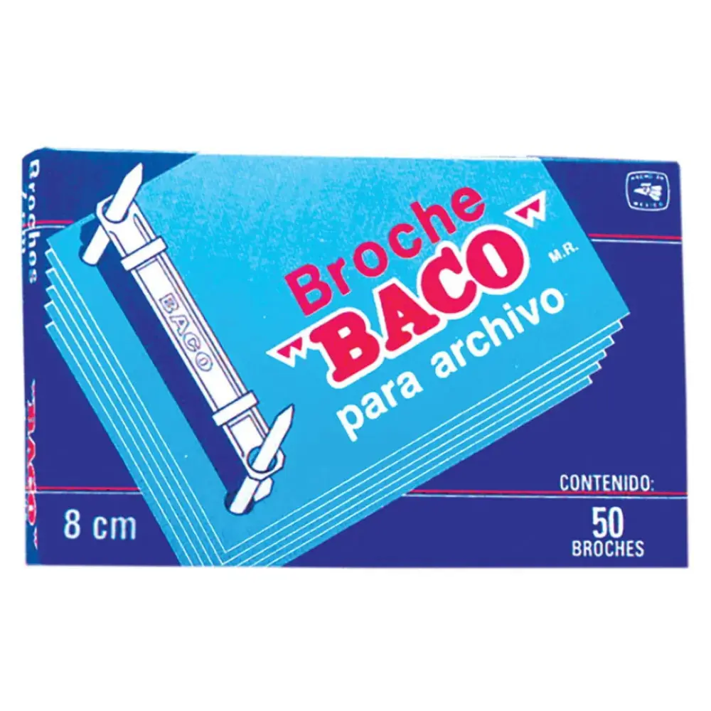 BROCHE BACO P/ARCHIVO 8 CMS. CAJA C/50 PZAS.
