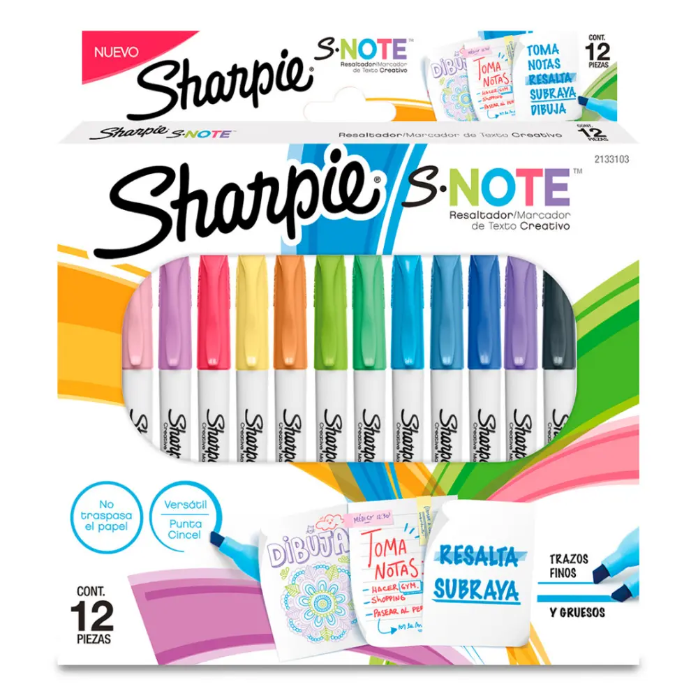 MARCADOR RESALTADOR SHARPIE SNOTE C/12 PZAS
