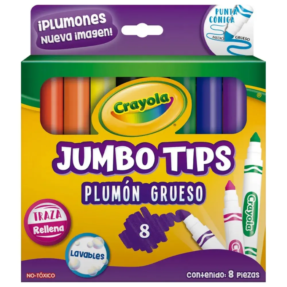 PLUMONES CRAYOLA LAVABLES GRUESO C/8 PZAS.