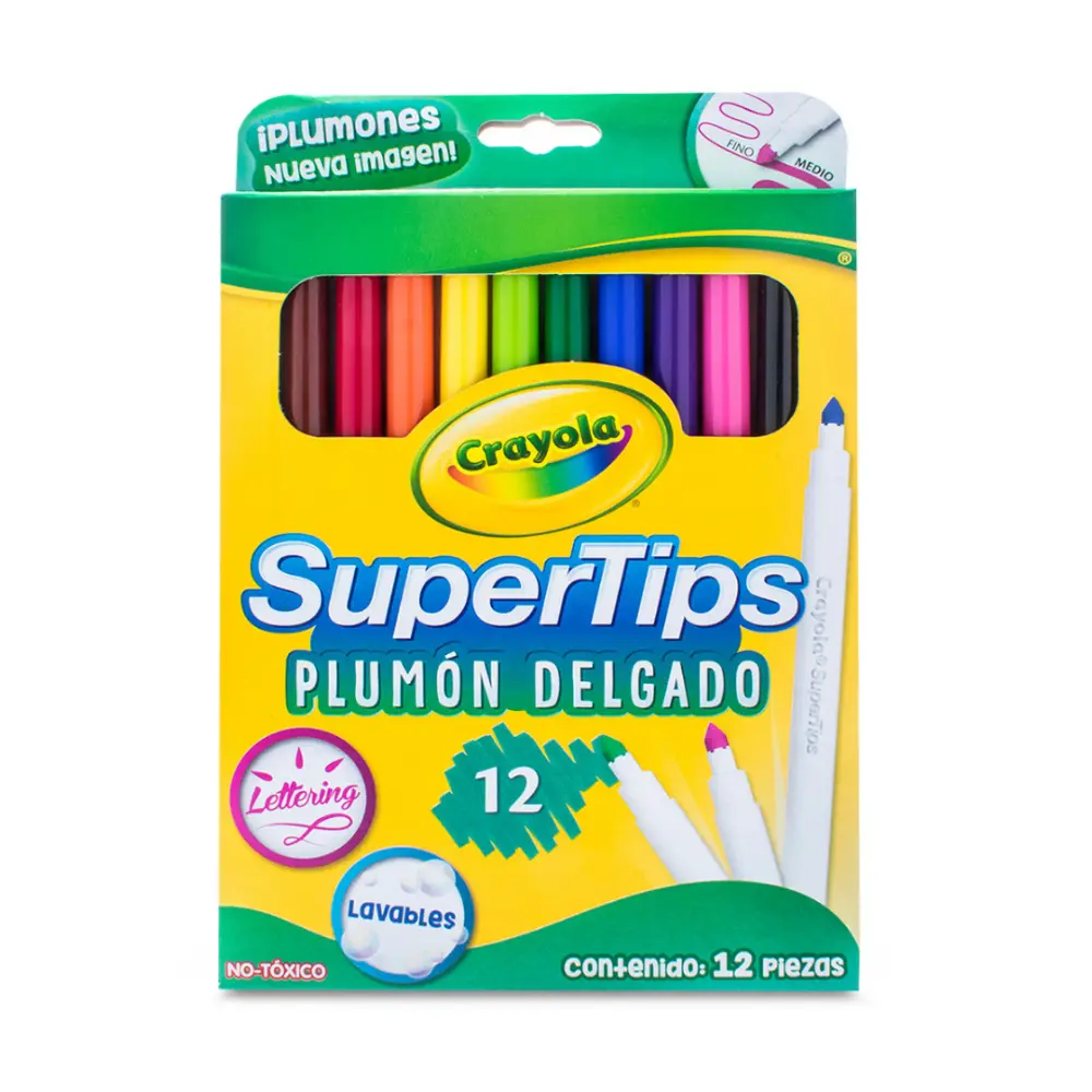 PLUMONES CRAYOLA LAVABLES DELGADO C/12 PZAS.