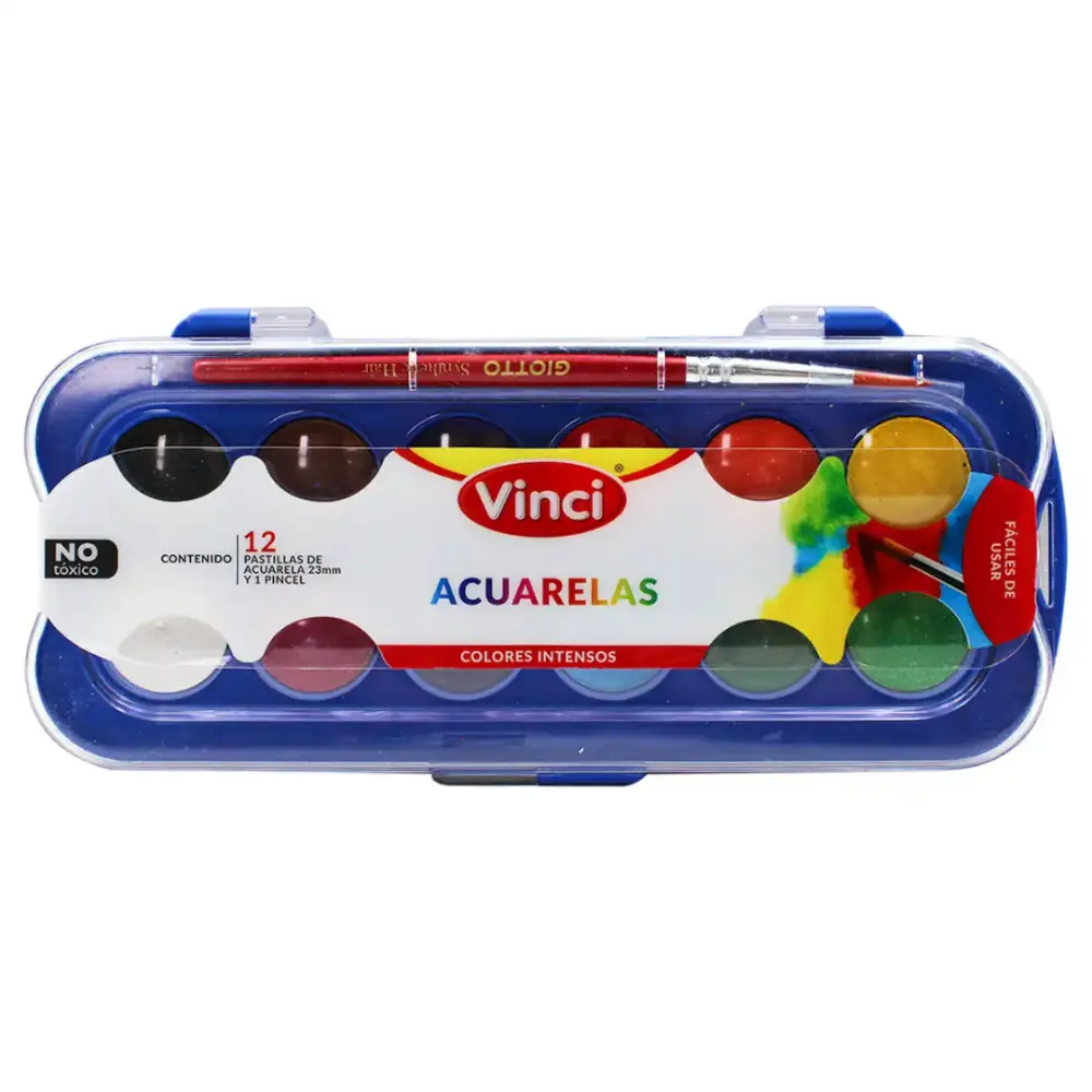 ACUARELA VINCI MINI ESTUCHE PLASTICO C/12 PASTILLAS