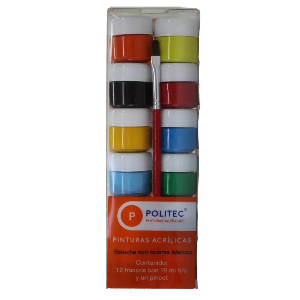 PINTURA POLITEC ACRILICA 10 ML.  ESTUCHE C/12 COLORES