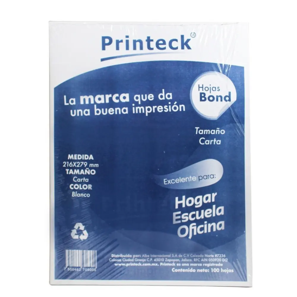 HOJA PRINTECK CARTA 37 KG. PTE. C/100 HOJAS